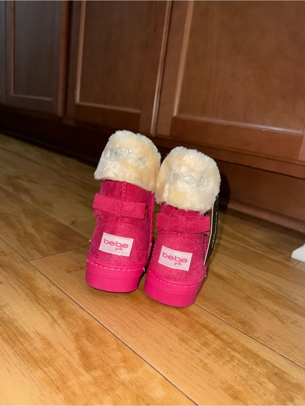bebe hot pink toddler winter boot with cream faux fur